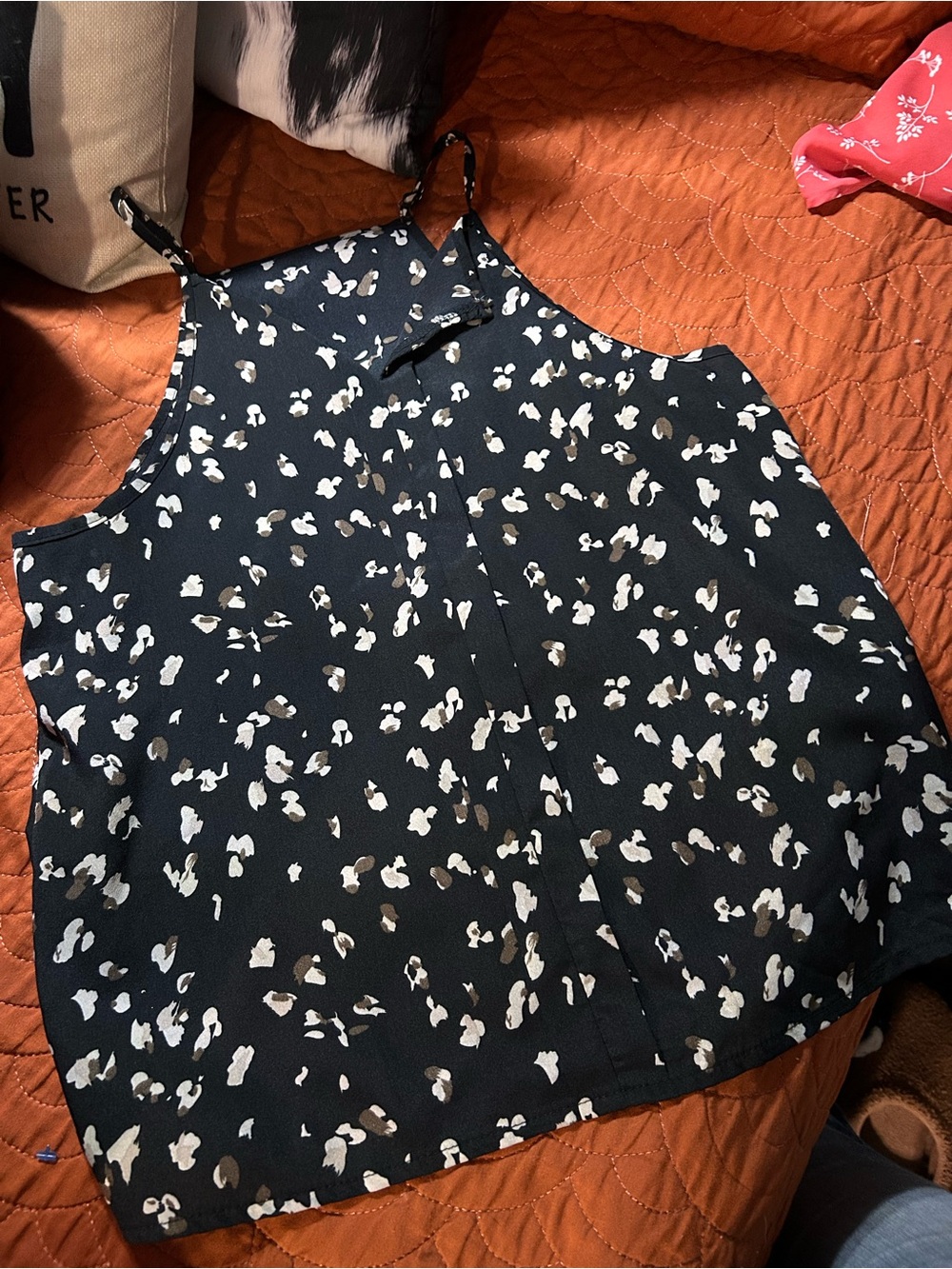 SHEIN Black Floral-Spot Spaghetti Strap Camisole